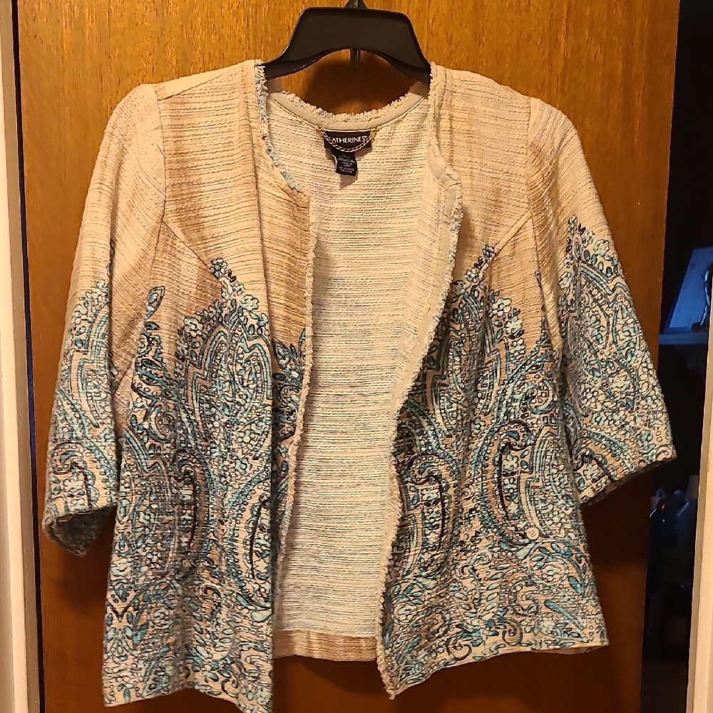 Catherines Cream and Blue Cardigan Sweater